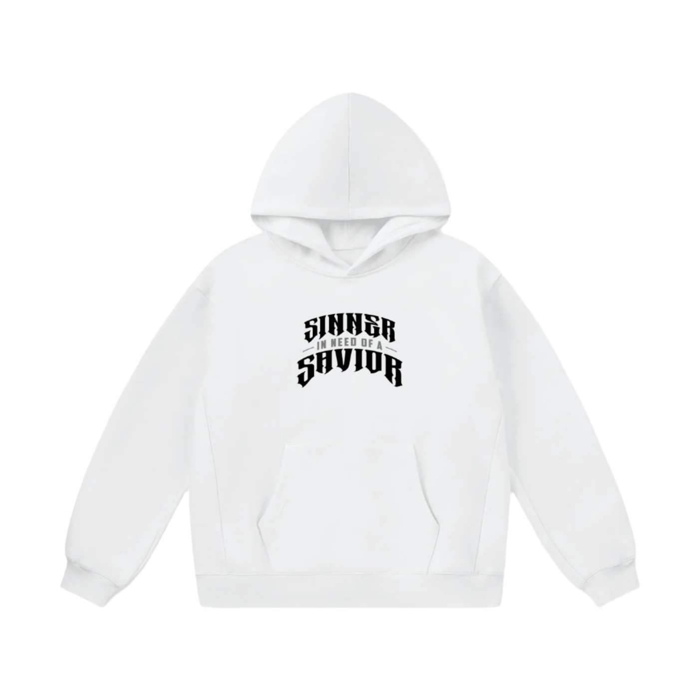 SINNER IN NEED OF A SAVIOR OVERSIZE FLEECE HOODIE - WHITE