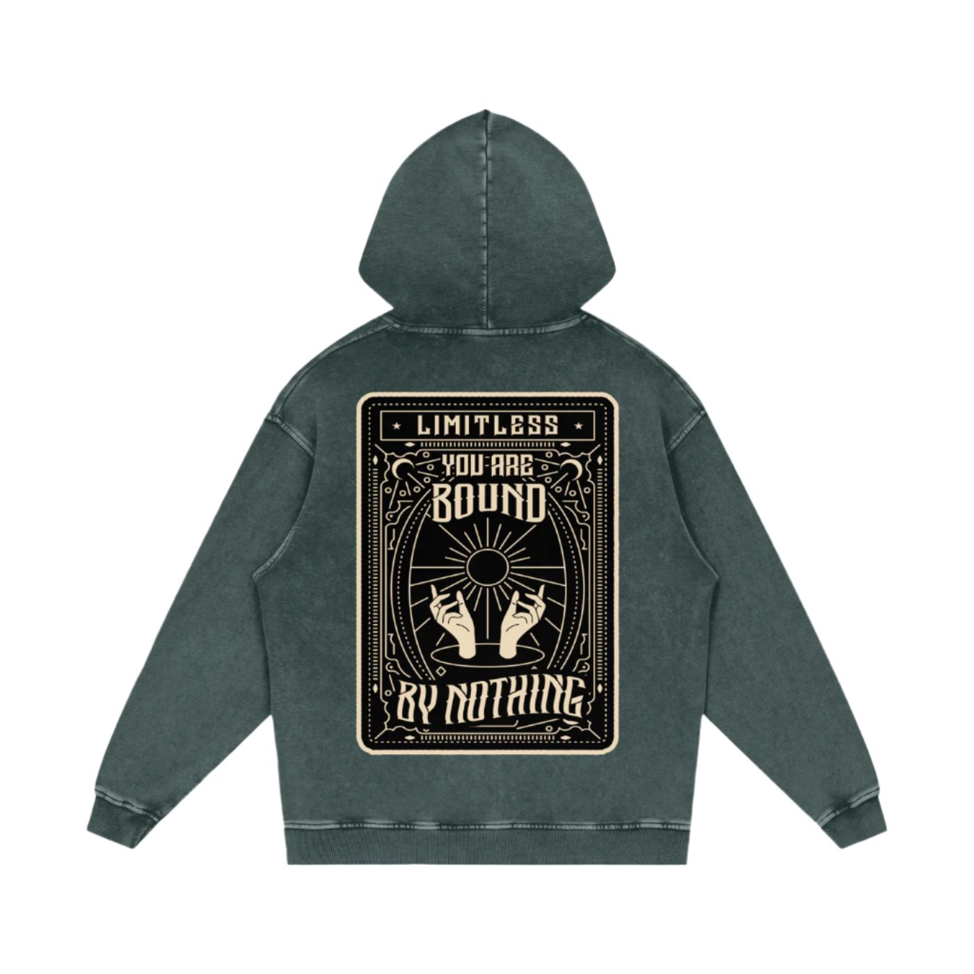 YOU ARE BOUND BY NOTHING TAROT ACID WASH HOODIE