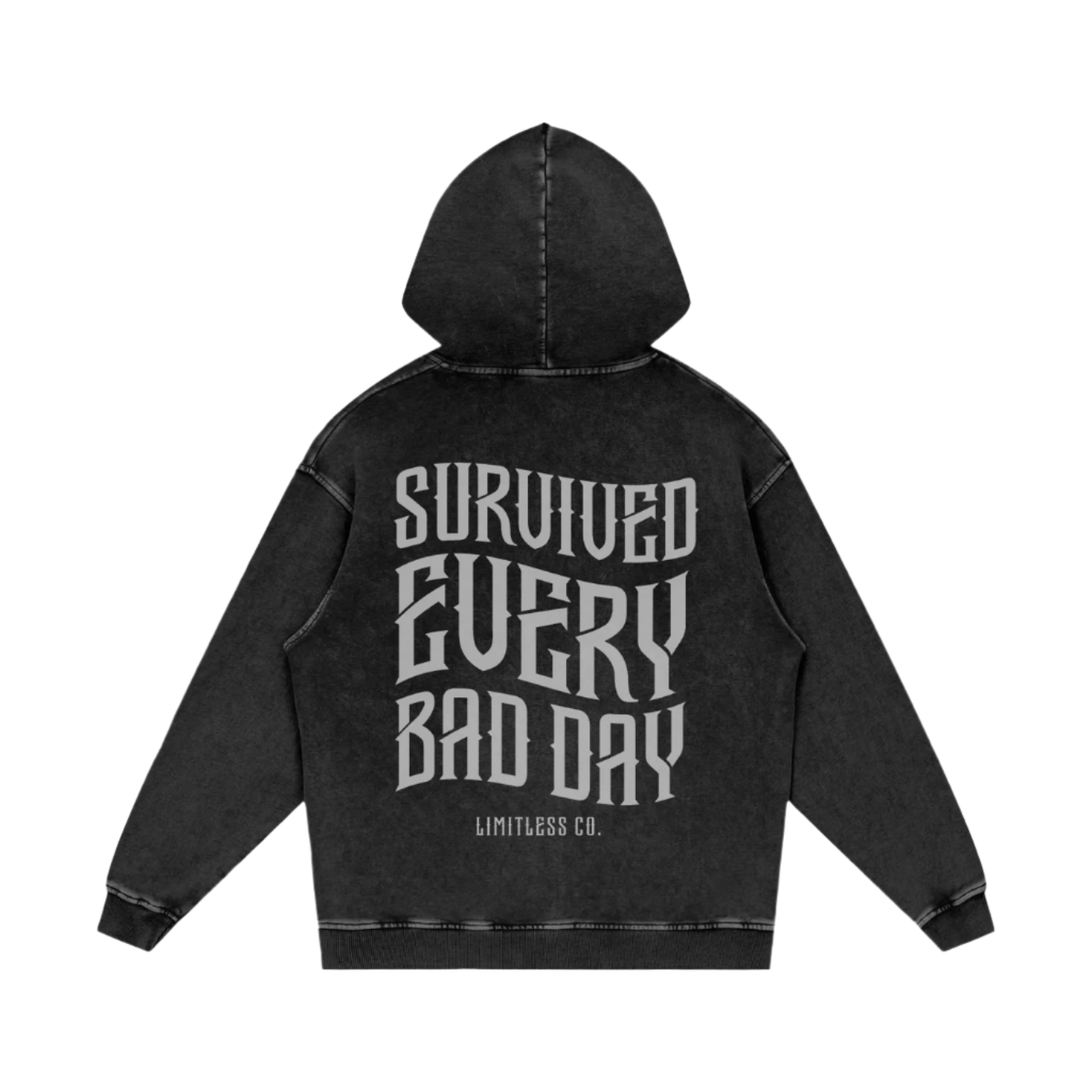SURVIVED EVERY BAD DAY ACID WASH OVERSIZE HOODIE - BLACK