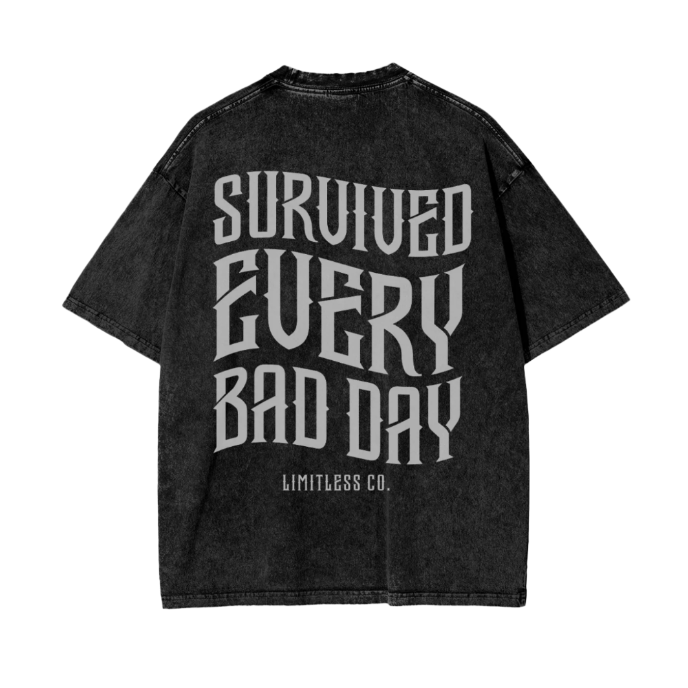 SURVIVED EVERY BAD DAY OVERSIZED SNOW WASHED T SHIRT - BLACK