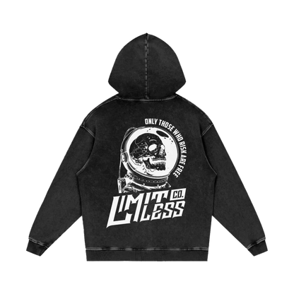ONLY THOSE WHO RISK ARE FREE - ACID WASH OVERSIZE HOODIE BLACK