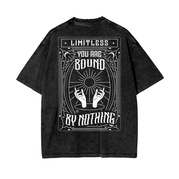 YOU ARE BOUND BY NOTHING - OVERWEIGHT SNOW WASH T SHIRT BLACK