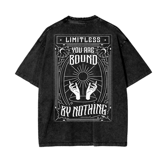 YOU ARE BOUND BY NOTHING - OVERWEIGHT SNOW WASH T SHIRT BLACK