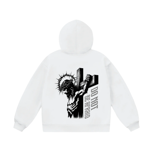 SINNER IN NEED OF A SAVIOR OVERSIZE FLEECE HOODIE - WHITE